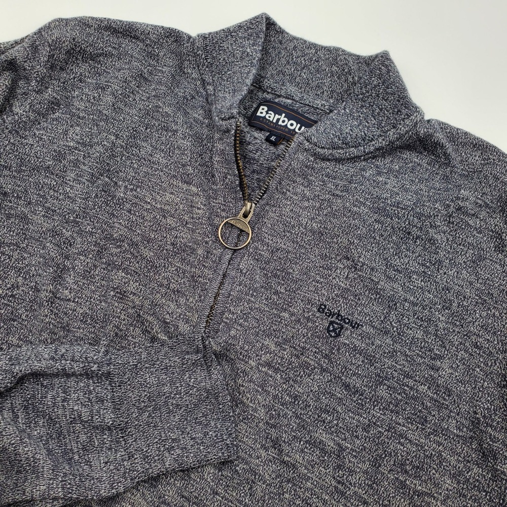 Barbour Nelson Quarter Zip Cotton Sweater Navy Blue Marl MKN1310NY91 Mens XL